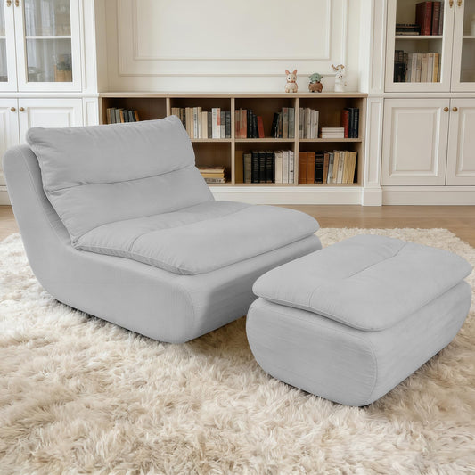 BTFYOU Boneless Chaise Lounge Chair, Large Memory Foam Bean Bag Chair with Ottoman for Adults and Kids, Comfy Sofa Bed Couch for Bedroom Living Room, No Assembly(Gray)