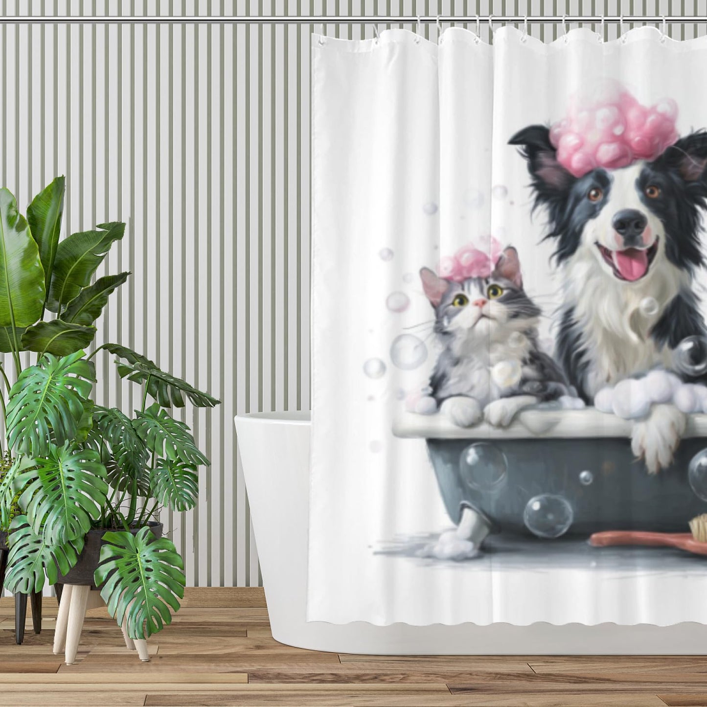 Wordatu Funny Border Collie Shower Curtain Decor Fabric Bathroom Curtains, Kids Children Cartoon Waterproof 72x72 inch with 12 Hooks