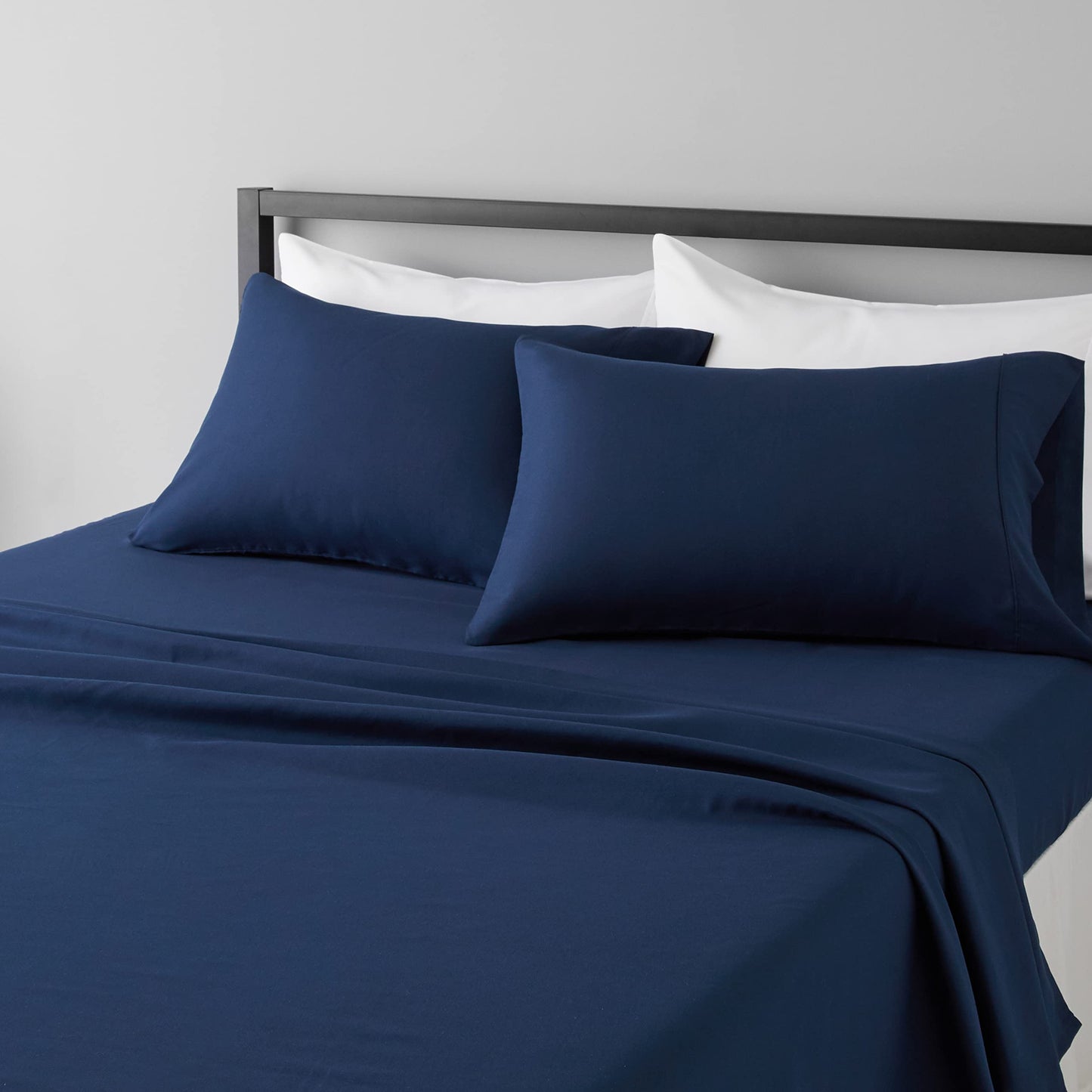 Amazon Basics Lightweight Super Soft Easy Care Breathable Microfiber 4 Piece Bed Sheets Set with 14-Inch Deep Pockets, Full, Navy Blue, Solid