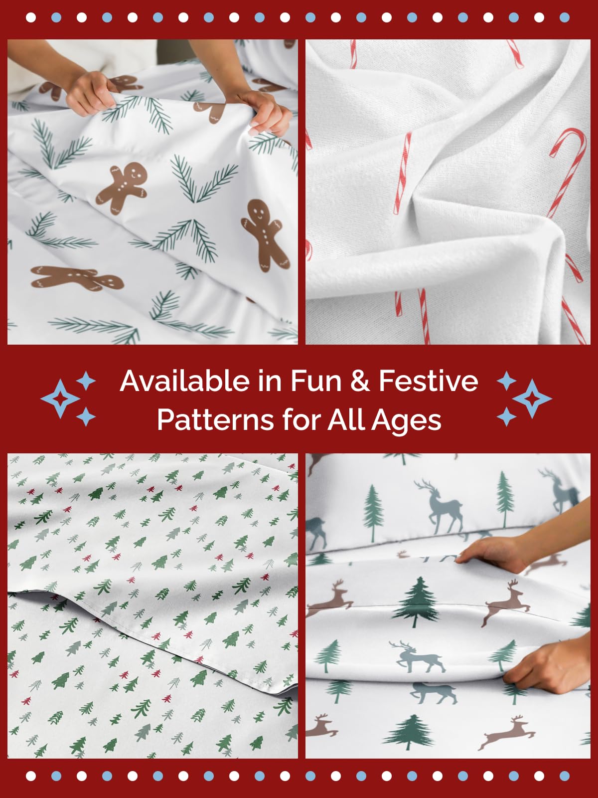 King Christmas Reindeer Sheet Set - Holiday Xmas Pattern Bedding Set - Deep Pockets - Snug Fit - 4 Piece - Wrinkle Free & Easy Care - Comfy Festive Winter - Holiday Sheets for Women, Men, Kids & Teens