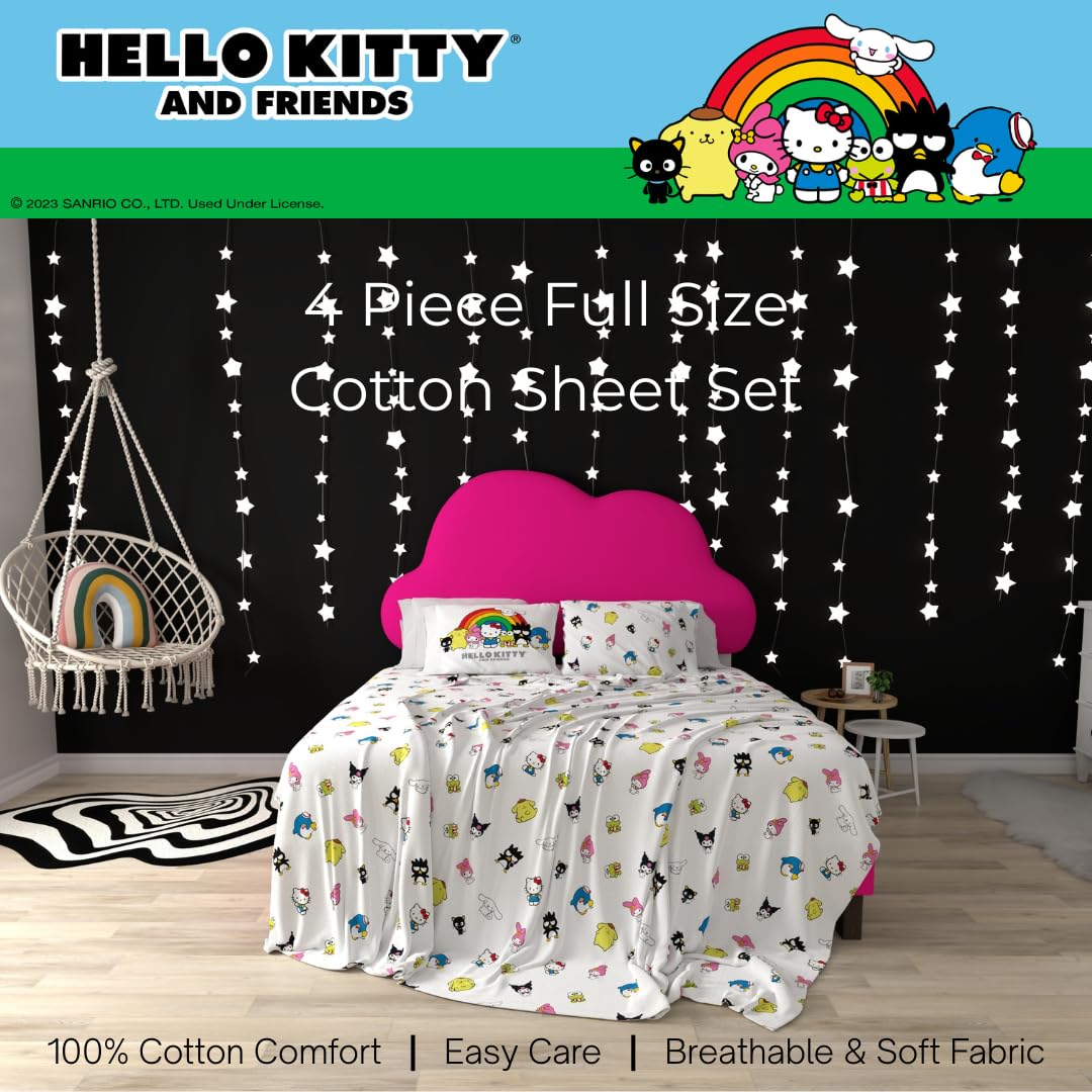 Collectibles Hello Kitty & Friends Bedding Super Soft Cozy Cotton 4 Piece Full Sheet Set, (Officially Licensed Product) By Franco