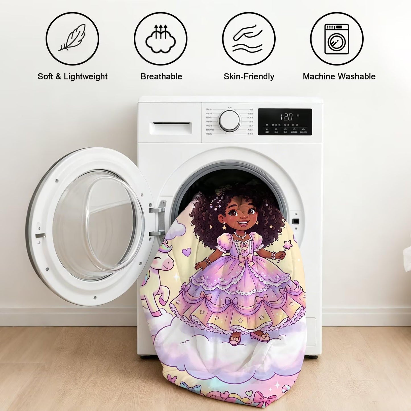 FUYEUN Rainbow Princess Unicorn 7 Piece Twin Comforter Set for Girls