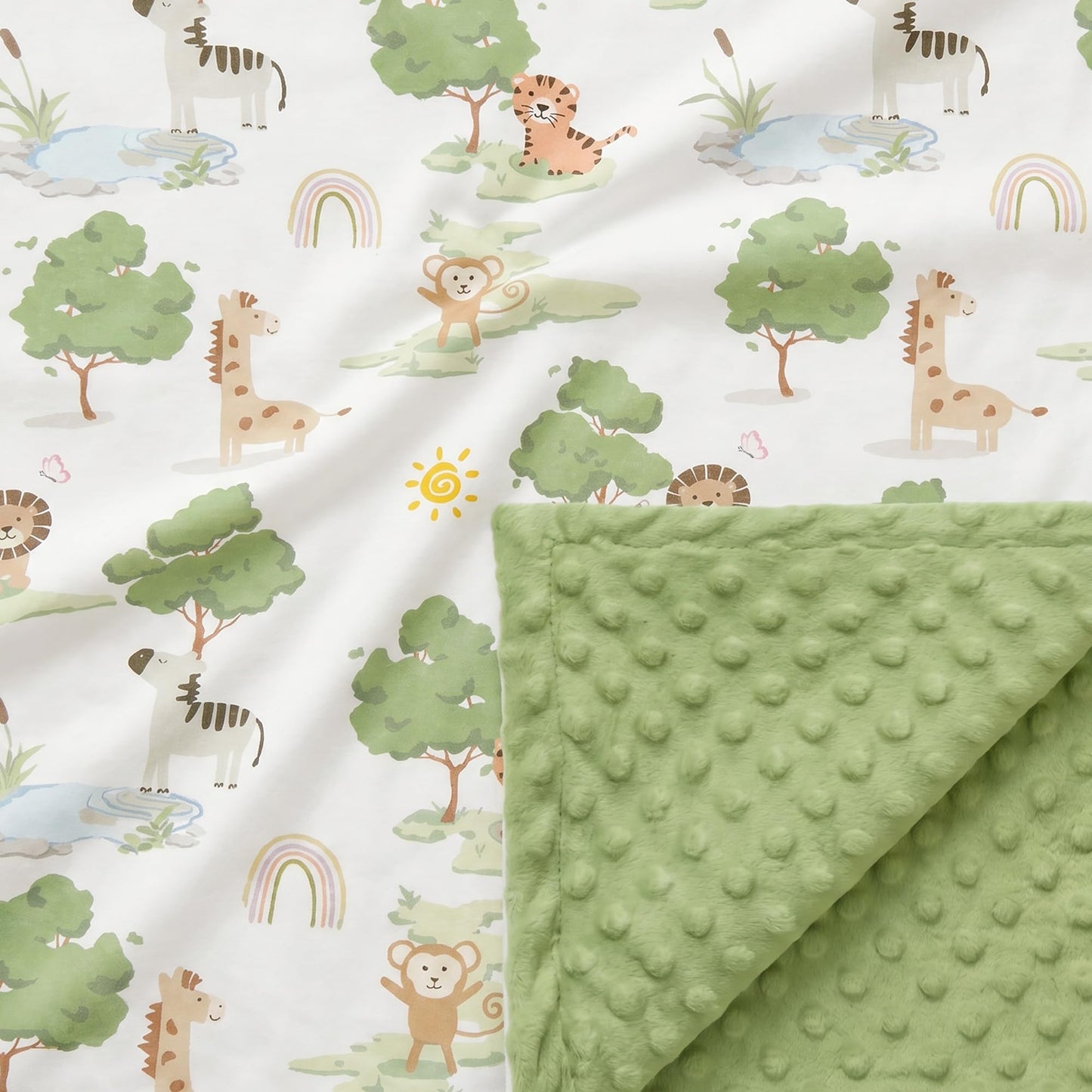 CIVARUA KIDS Baby Blankets for Neutral, Green Animals, 30x40 | Soft Cozy Fleece Receiving Blanket for Newborn & Toddler, 3D Minky Dotted Backing, Breathable for Crib, Stroller & Tummy Time