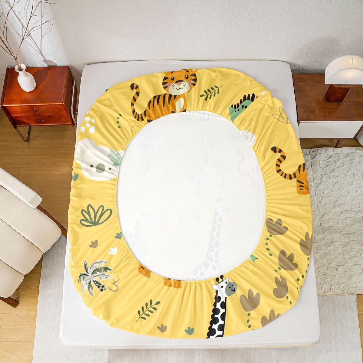 Erosebridal Jungle Animals Bed Sheets Full Cartoon Kawaii Sheet Set for Kids Boys Girls Safari Animals Sheets Monkey Giraffe Crocodile Tiger Flat Fitted Sheet 3 Pcs