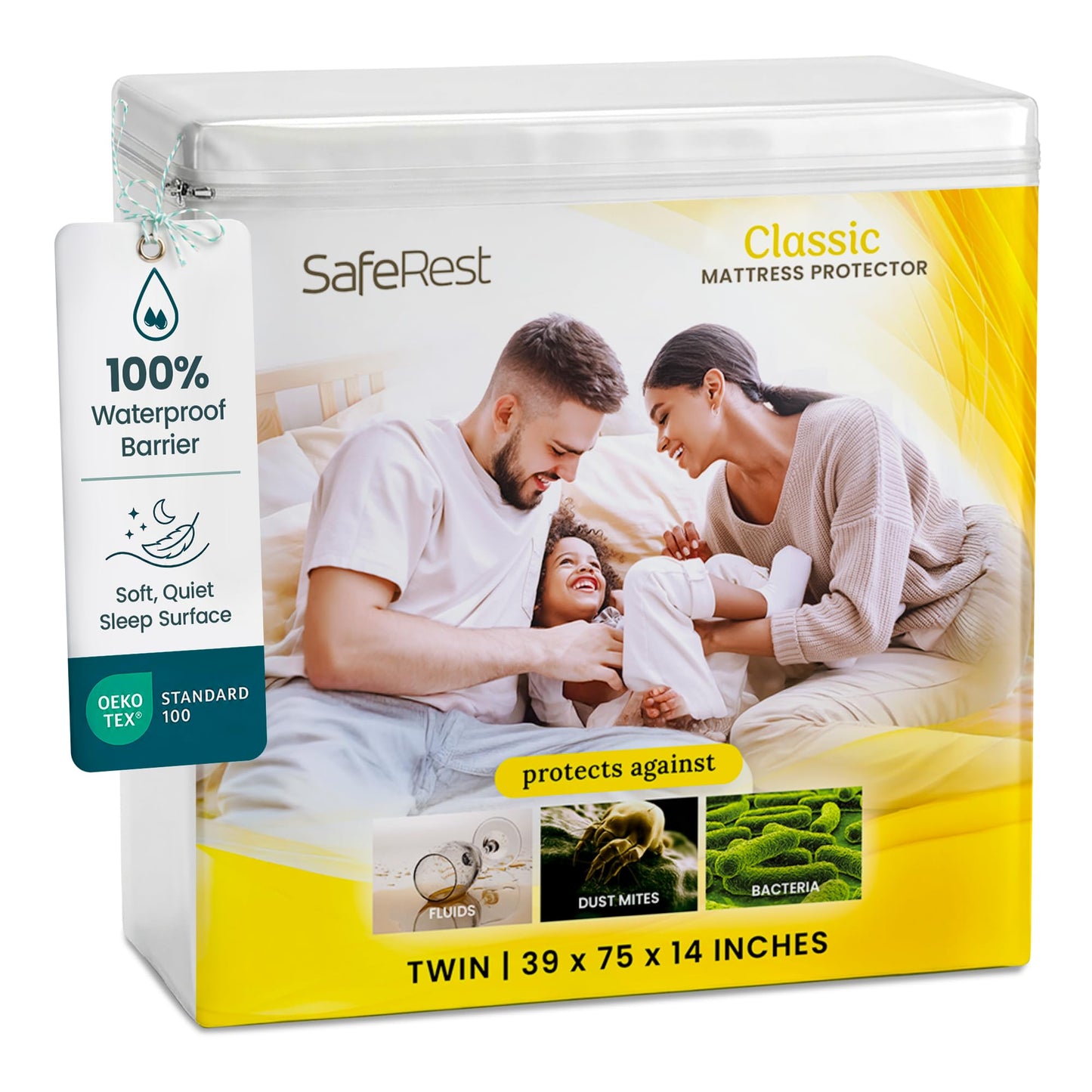 SafeRest Waterproof Mattress Protector Twin Size – Absorbent Breathable Soft Fitted Bed Cover with 18" Deep Stretchable Pockets – Machine Washable Twin Mattress Cover