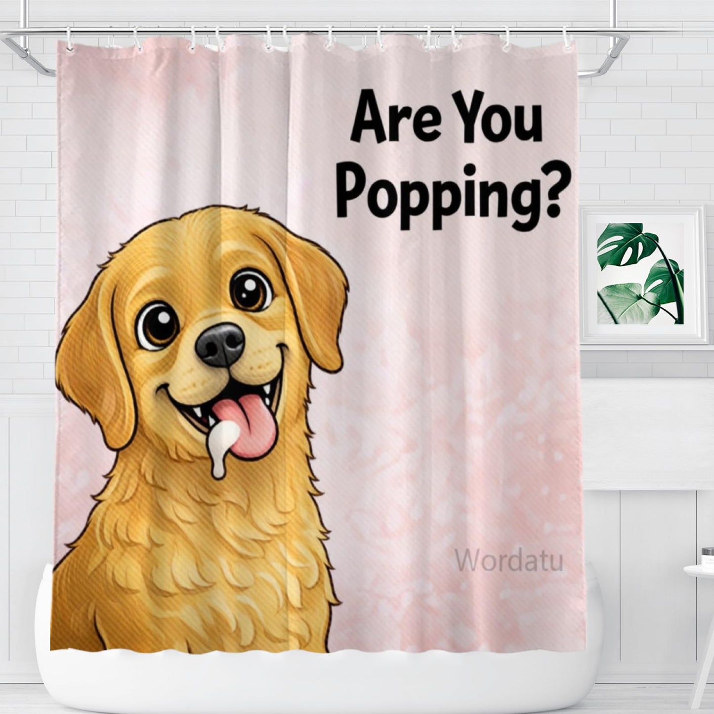 Wordatu Funny Golden Retriever Shower Curtain 72x72 Inch Home Bathroom Decor are You Pooping Animal Bath Bathtub Set Waterproof Fabric with 12 Hooks(24753)