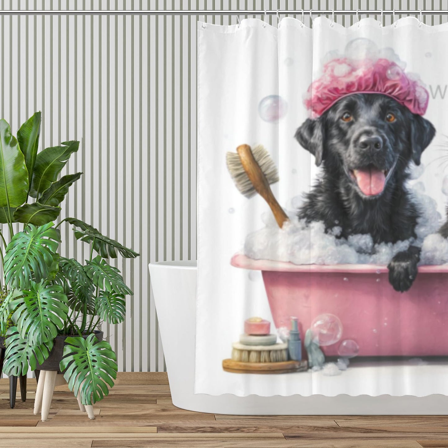 Wordatu Funny Black Labrador Dog Shower Curtain Decor Fabric Bathroom Curtains, Kids Children Cartoon Waterproof 72x72 inch with 12 Hooks