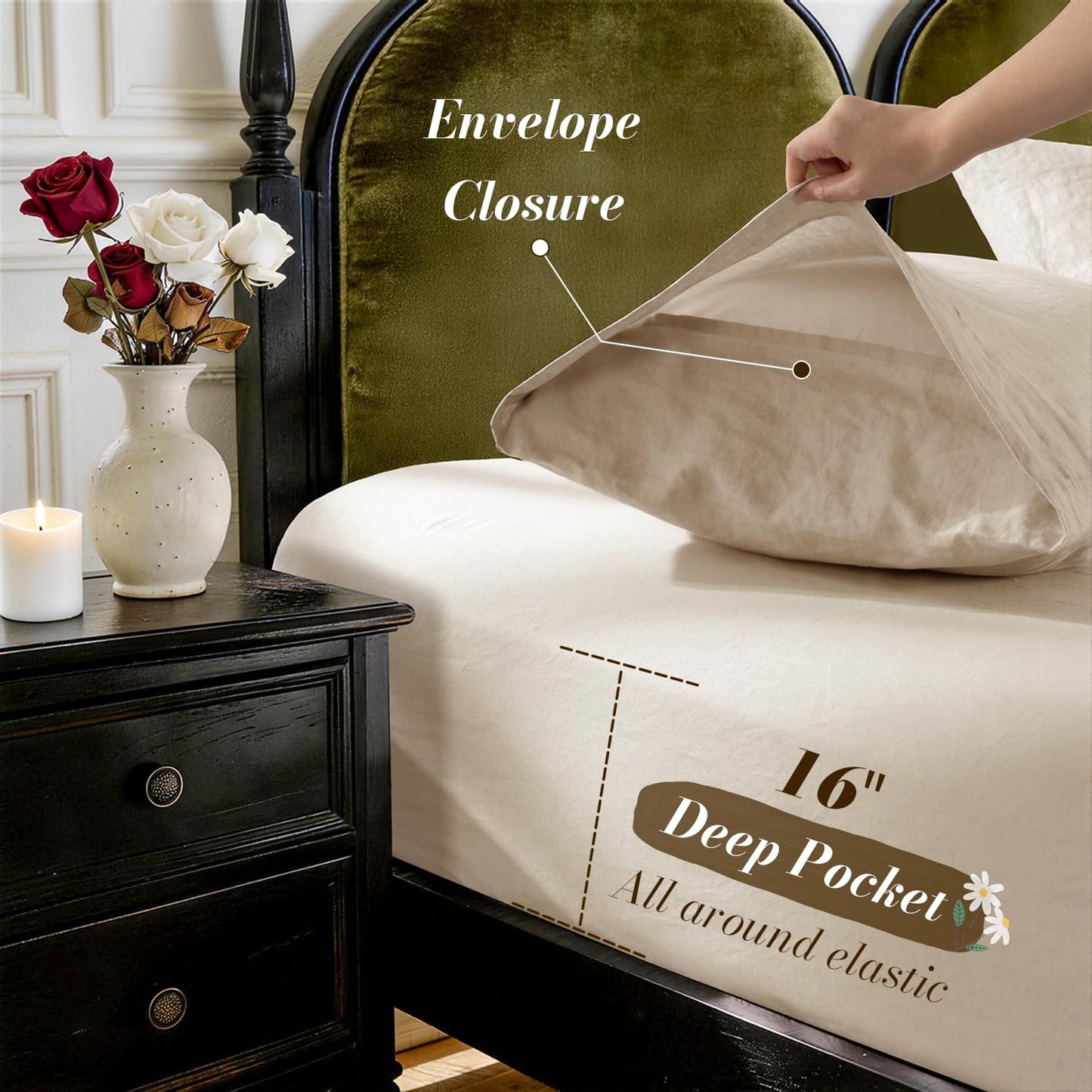 SONORO KATE 100% French Pure Linen Sheets, Breathable and Durable Line Twin Size Sheets, Anti-Tear Line Bed Sheets, Machine Washable, 16 Inch Deep Pocket - 3 Piece (Natural Linen, Twin)