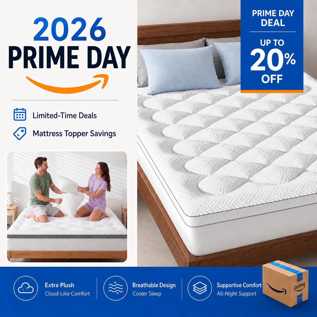GHLPECYO 3 Inch Extra Thick Queen Size Mattress Topper, Cloud-Like Pillow Top Mattress Pad with Bamboo Viscose & Memory Foam Filling, 18‘’ Deep Pocket Bed Topper, Breathable Air Mesh Sides, White