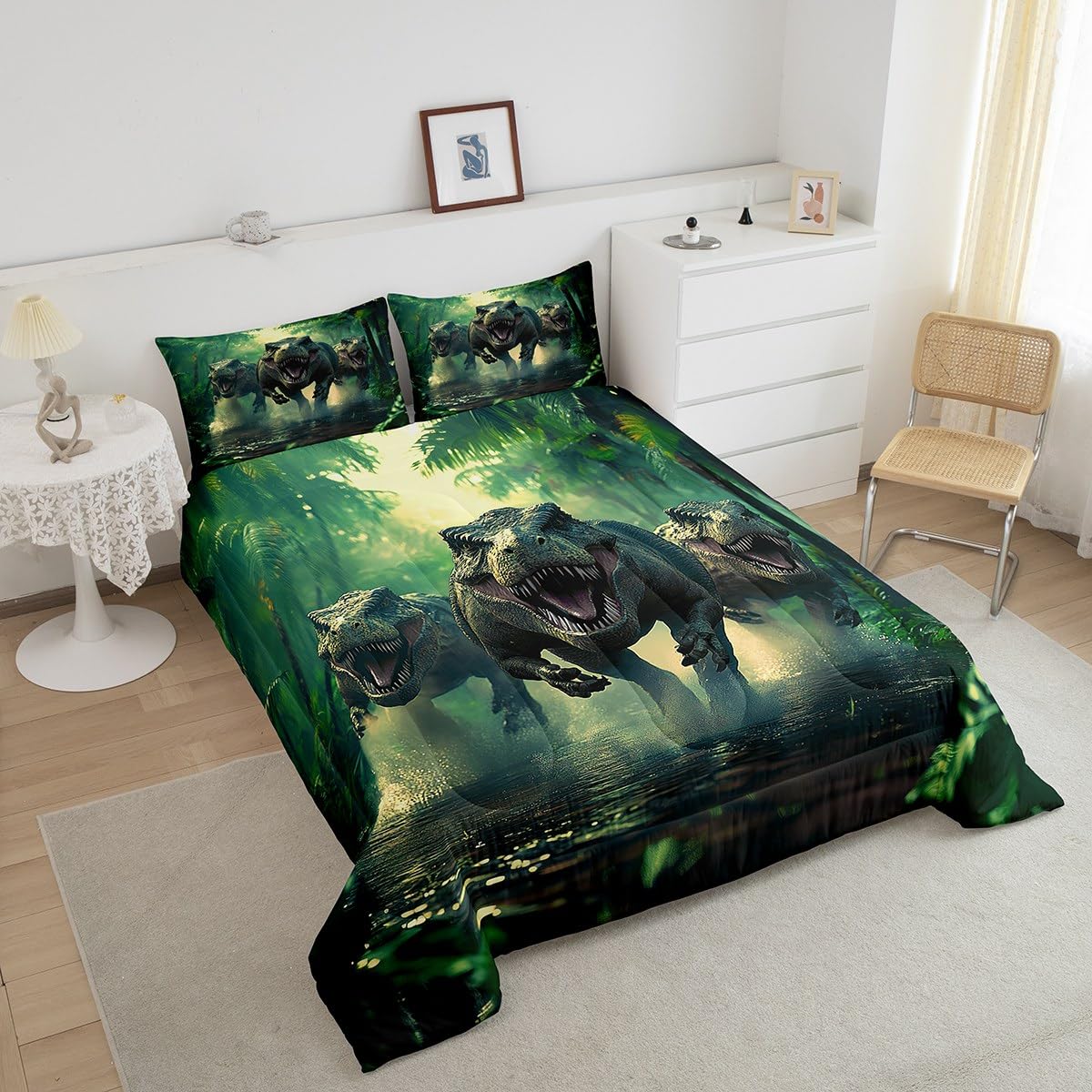 Feelyou Kids Dino Comforter Set Twin Size for Boys Green Dinosaur Bedding Soft Microfiber Dino Bed Set All Season Dinosaur Duvet Quilt with 1 Comforter + 1 Pillowcase