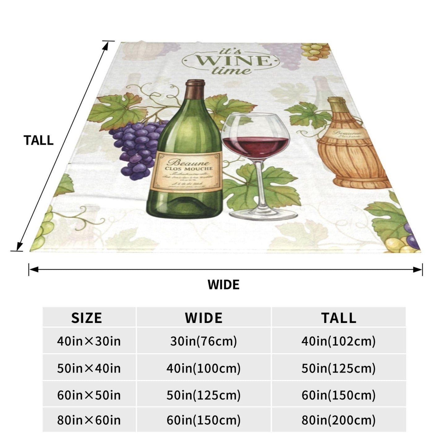 Fleece Throw Blanket for Couch, Wine Time Grapes Soft Fuzzy Cozy Blankets Warm Lightweight Flannel Throws for Bed, Sofa, Travel, All Seasons 50x40 Inches