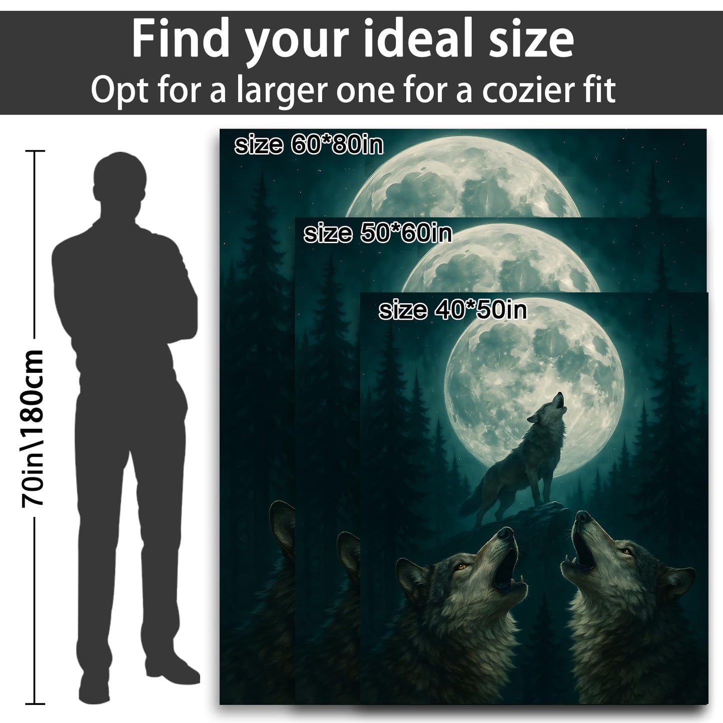 Wolves Moon Fleece Blanket for Boys Girls Kids, Cozy Soft Funny Night Forest Wolf Theme Theme Blankets Gifts for Women, Adults, for Bedroom, Travel, Camping, Sofa, Room Decor 50x60 in
