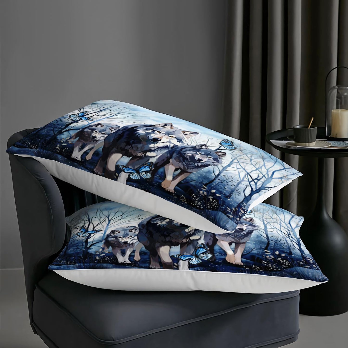 AILONEN Wolf Comforter Set - Twin Size, Tie Dye Wolf Quilt with 2 Pillowcases, 3 Pieces Safari Wolves Print Set