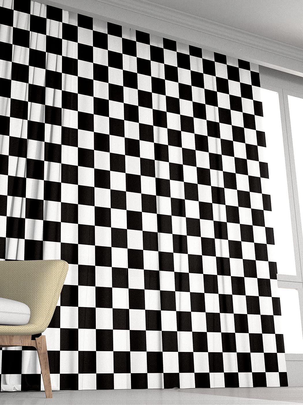 Black and White Window Drapes Curtain Checkered Flag Racing Race Car Line Rod Pocket Drapes Curtain for Living Room Home Decor 26x84 Inches 2 Panels