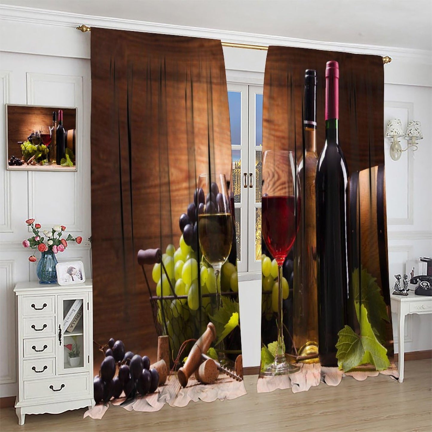 BenYaSong Wine Decor Window Curtains, Glasses of Red and White Wine Served with Grapes French Gourmet Tasting for Home Kitchen Livingroom Coffee Room Window Curtain Drapes 2 Panels 42x45 Inch