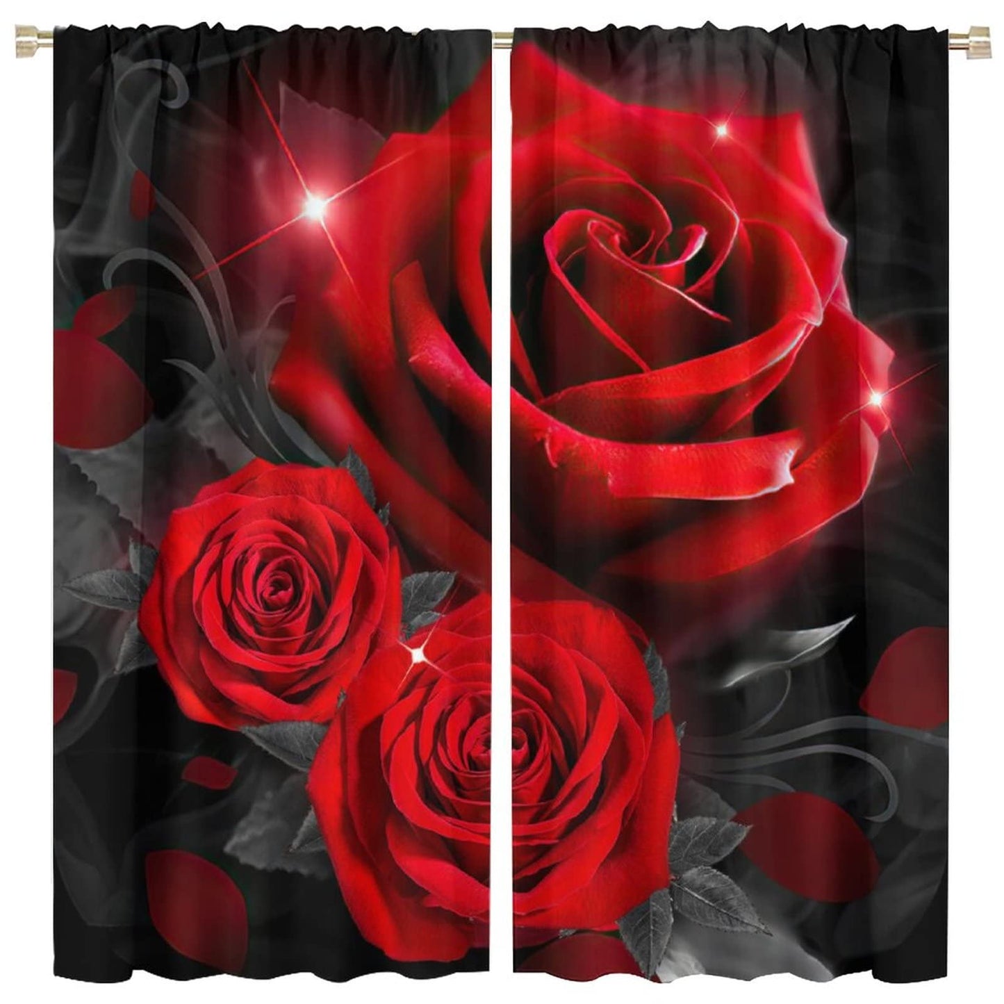 Red Roses Curtains Black Black Out Curtains Children's Room Curtains 42x45in
