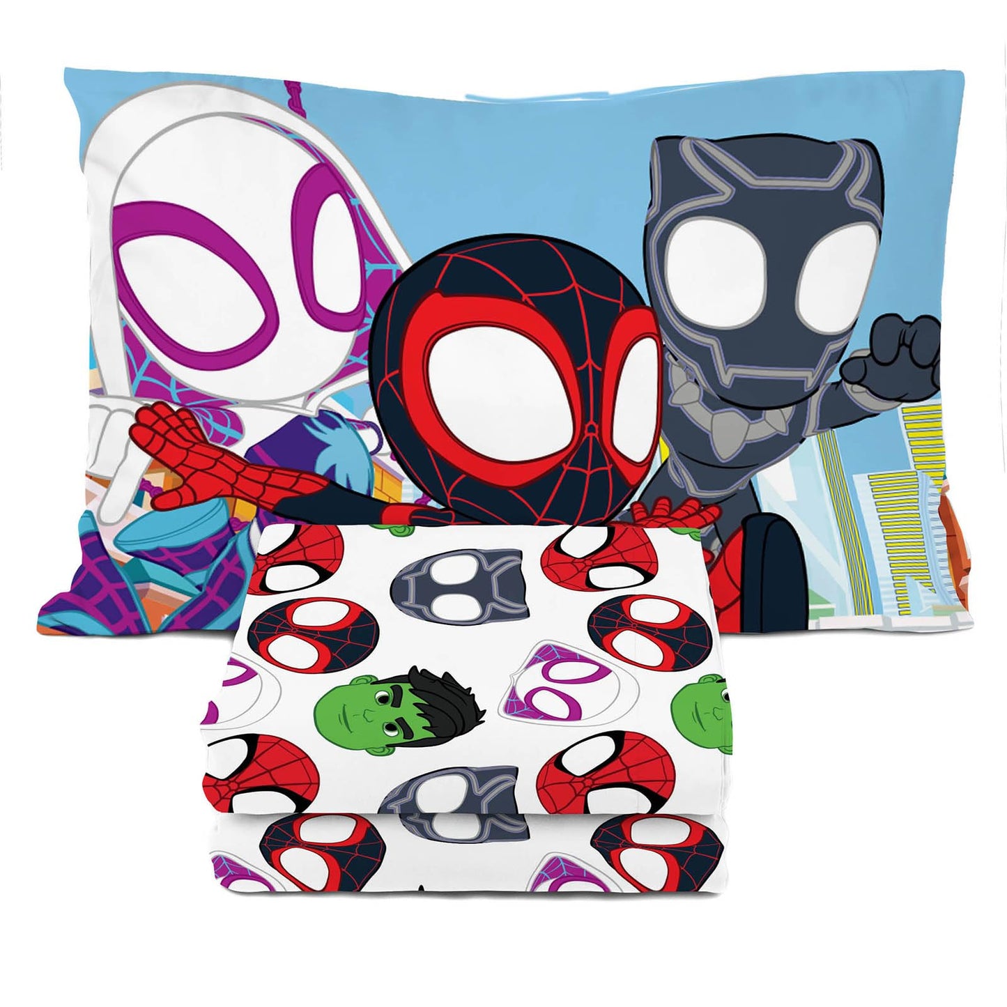 Sunny Side Up Spidey & His Amazing Friends Twin Sheet Set - 3 Piece Kids Bedding Set Includes Pillow Cover - Super Soft Superhero Microfiber Sheets Features Miles Morales & Ghost Spider