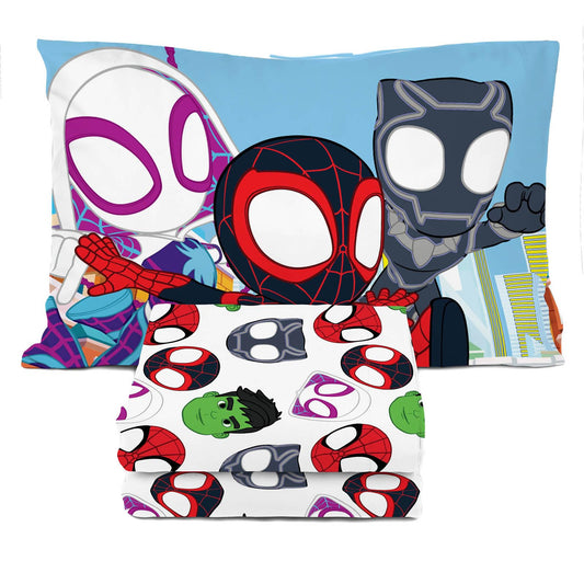 Sunny Side Up Spidey & His Amazing Friends Twin Sheet Set - 3 Piece Kids Bedding Set Includes Pillow Cover - Super Soft Superhero Microfiber Sheets Features Miles Morales & Ghost Spider