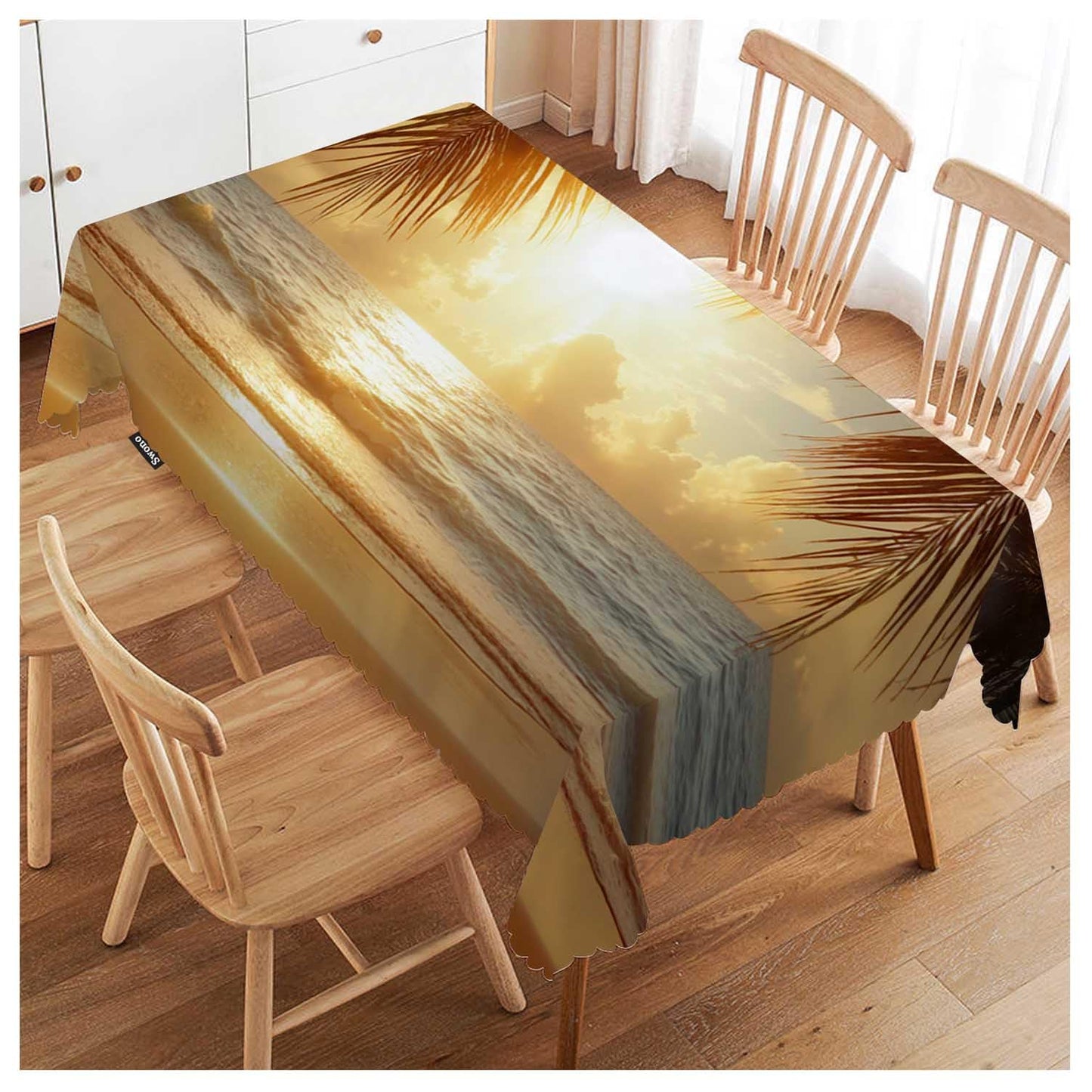 Swono Beach Palm Tree Table Cover Sunset Ocean Sea Waves Coast Palm Leaf 50x72 Inch Table Cloth for Rectangle Tables Buffet Parties Coffee BBQ and Dinning Tablecloth