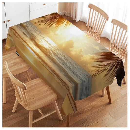 Swono Beach Palm Tree Table Cover Sunset Ocean Sea Waves Coast Palm Leaf 50x72 Inch Table Cloth for Rectangle Tables Buffet Parties Coffee BBQ and Dinning Tablecloth