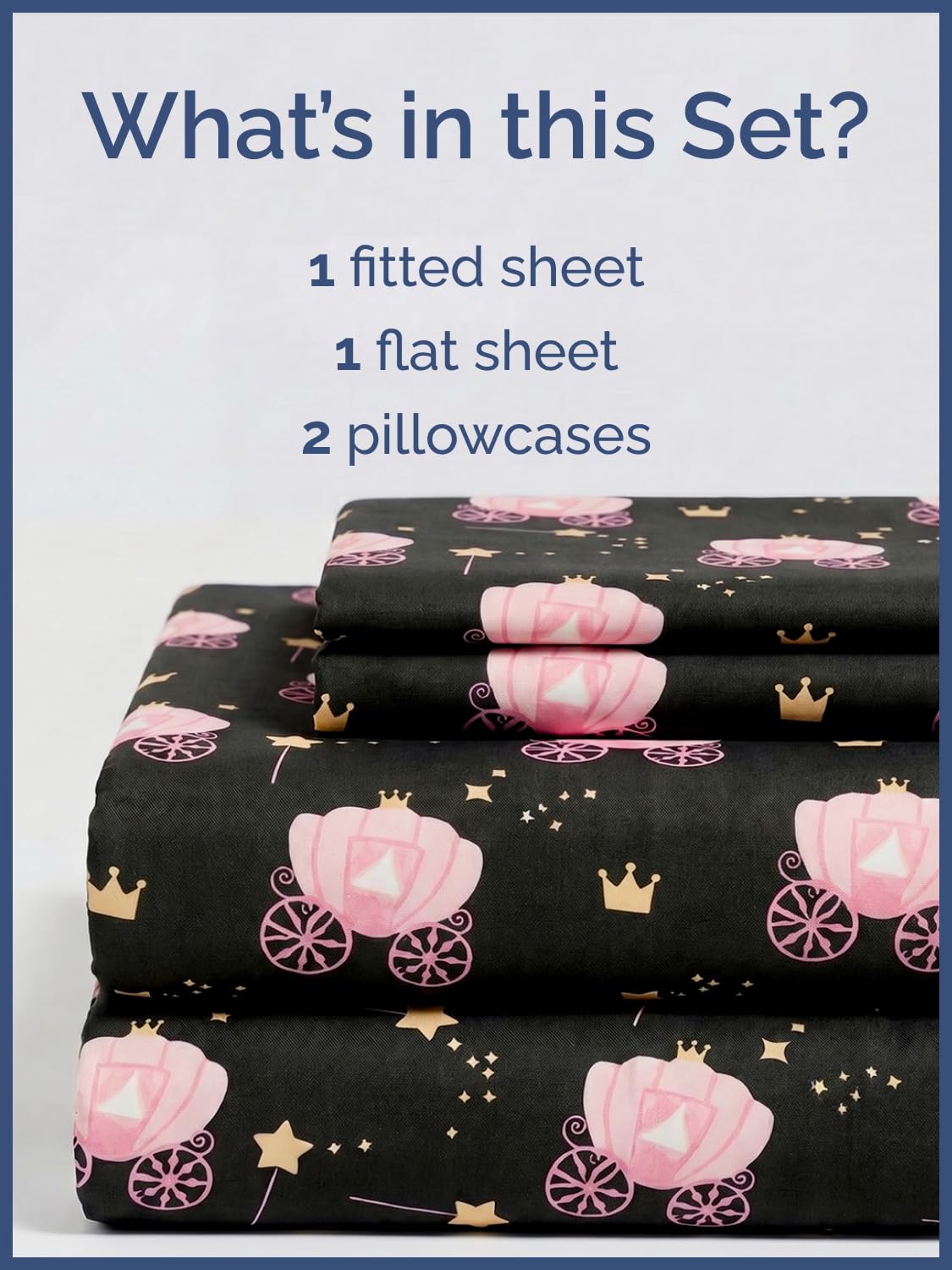 CGK Unlimited Kids Princess Carriage Full 4 Piece Sheet Set - Boys, Girls, Teens, Toddler - Easy Fit Deep Pockets - Soft, Cooling & Breathable Sheets - Cozy, Fade and Wrinkle Free - Machine Washable