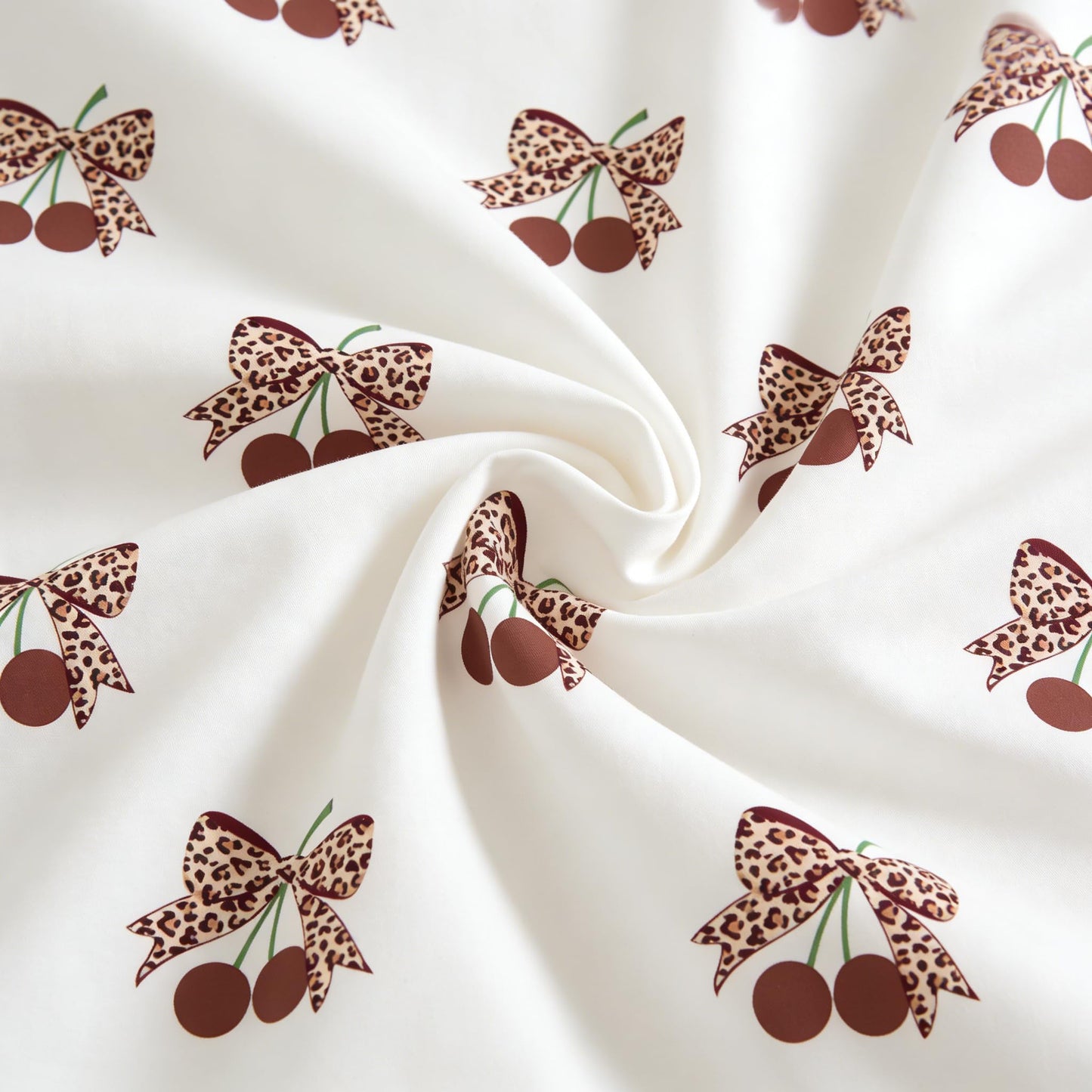 Sedefen Brown Leopard Duvet Cover Set Queen Size, 3 Pcs Cherry Bow Print Bedding Set with 2 Pillowcases, Cheetah Pattern Soft Breathable Microfiber Duvet Cover Set for All Season Decor
