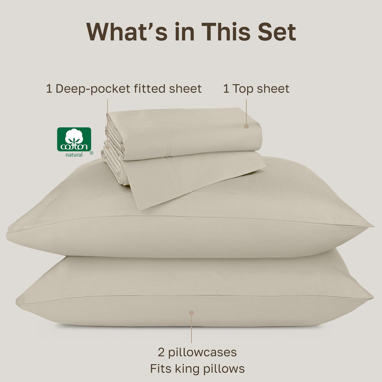 California Design Den Deep Pocket King Sheet Set - Luxury 800 Thread Count Sheets King, 100% Cotton Sateen Bedding Set - Beige