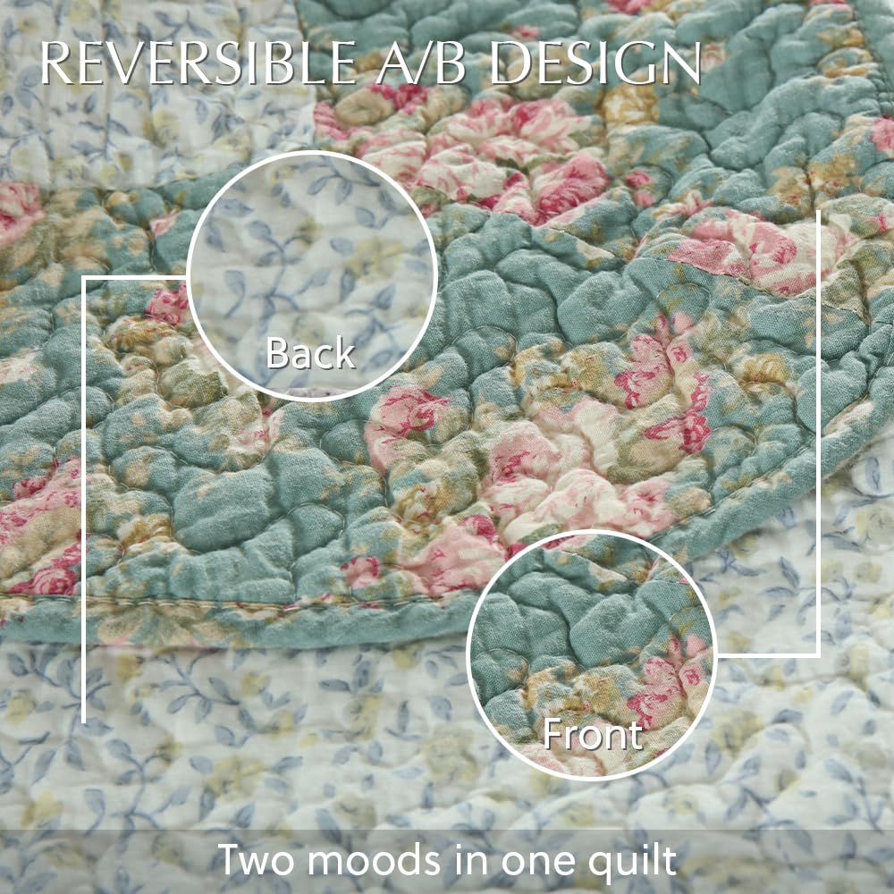 camandy Cotton Bedspread Quilt Bedding Sets, 3 Pieces Reversible Coverlets Comforters Star with Red Floral Real Patchwork Bedspread,Queen Size