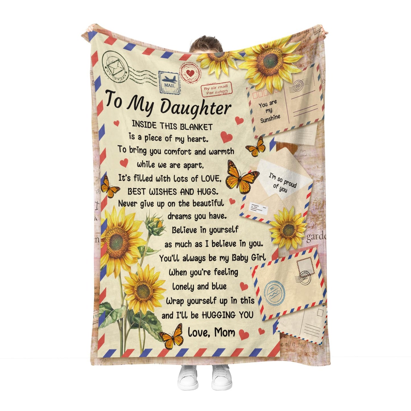 Hohoto Gifts for Daughter from Mom Dad, Best Wishes Throw Blanket for My Daughter Girls,Sunflower Inspirational Birthdays Graduation Wedding Present, Daughter Bedroom Decor Blanket 50"x60"