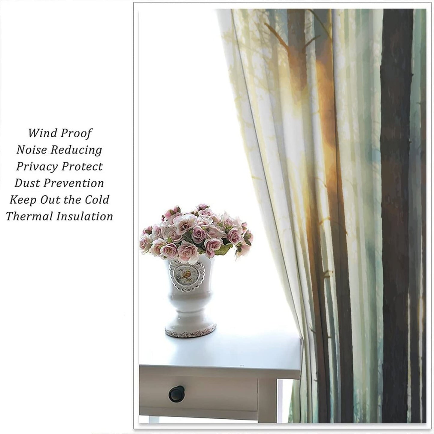 Nature Curtains - The Art of Painting with Mist and Sunlight in an Enchanted Forest, Living Room Bedroom Curtains 2 Panel Set, 42x45 in. Brown Begonia Color
