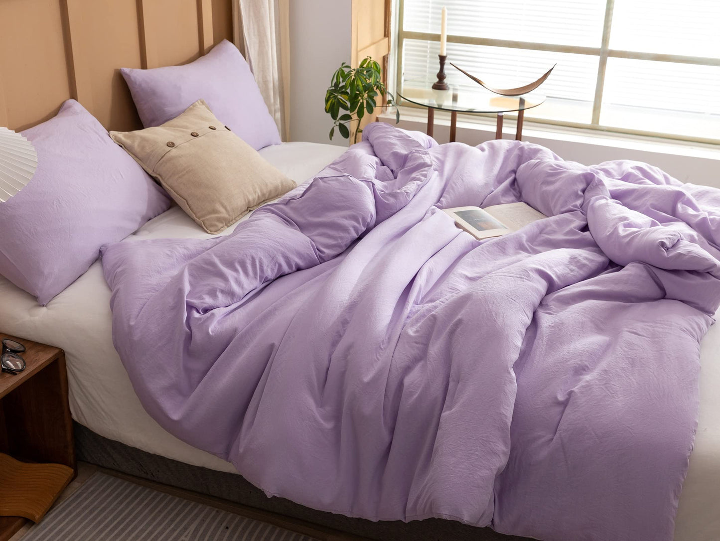 ROSGONIA Lavender Comforter Set Queen, 3pcs(1 Boho Purple Comforter & 2 Pillowcases) All Season Soft Bedding Lightweight Bedspread Blanket Quilt