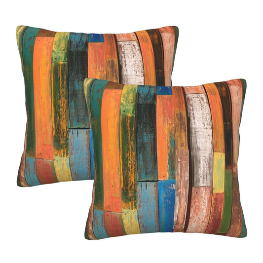 aipoase Colorful Wood Throw Pillow Covers 18 X 18 Inch Set of 2 Pillow Cases Decoration Cushion Cover for Bedroom Living Room Sofa Outdoor