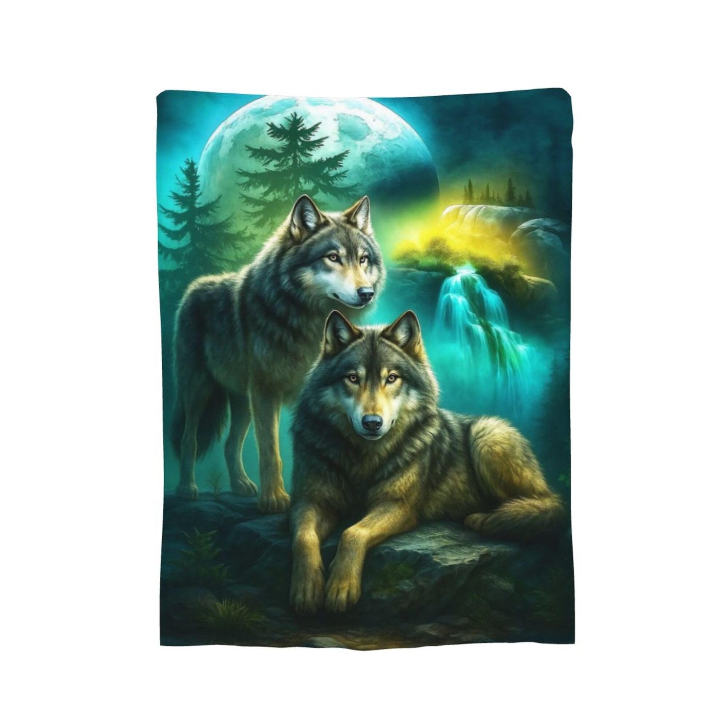 Wolf Blanket Blue-Green Wolf Fleece Throw Blanket Super Soft Fuzzy Plush Cozy Warm Wolves Decor Stuffed Bedding Blankets Gift for Boys Girls Men Women Kids & Adult 50"X40"