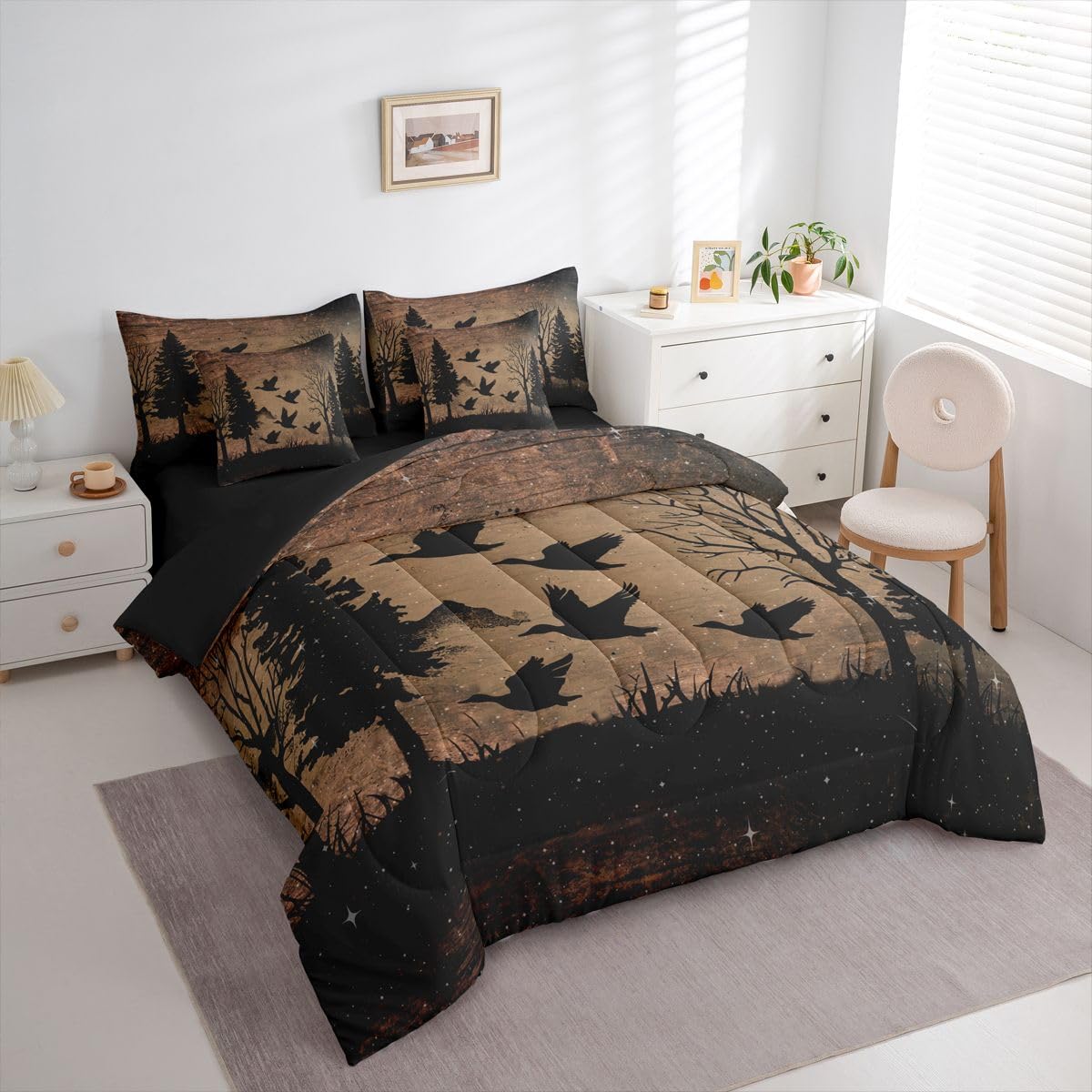 Feelyou Mallard Duck Queen Comforter Set with Sheets for Kids Boys Girls Hunting Duck 7 Pieces Bedding Set Rustic Farmhouse Woodland Bed in a Bag Country Animal Room Decor Soft Microfiber