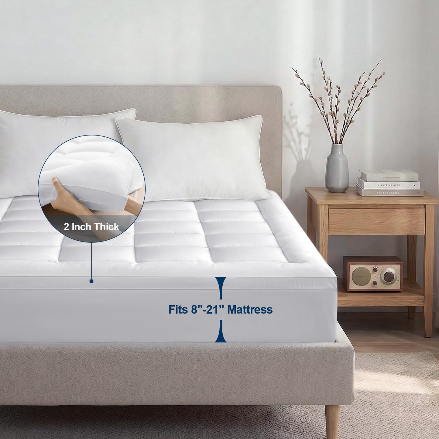 SunNewt Twin Mattress Topper Plush Pillow Top Mattress Pad Cover, Soft Fitted Bed Topper with 18 Inch Deep Pocket Stretches up 8-21" Cooling Mattress Protector
