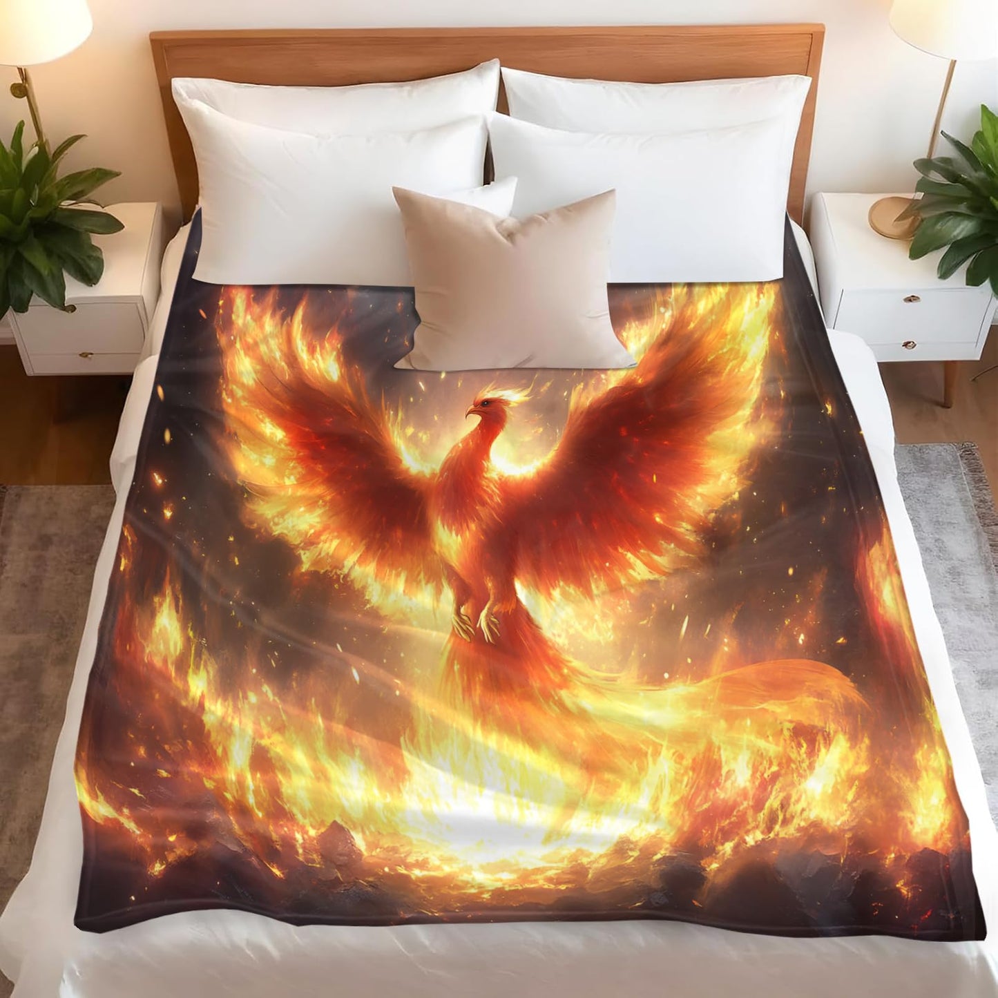 PAOABIU Phoenix Blankets, Mythical Bird Throw Blanket for Couch Bed Sofa, Oriental Animal Blankets and Throws - Super Soft Cozy Plush Flannel Blanket Gifts & Decor, 66x90