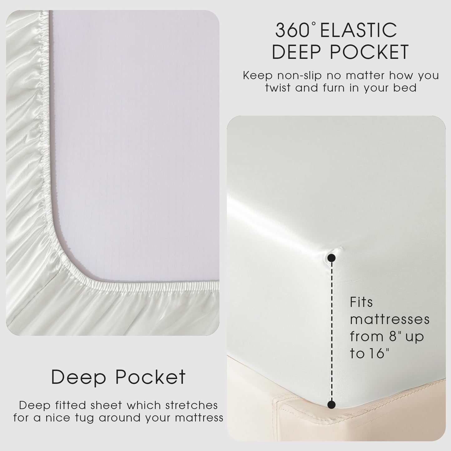 FreshCulture Satin Sheets Full Size - 4 Piece Luxury Soft Silky Full Size Bed Sheets, Similar to Silk Bed Sheet Set with 1 Deep Pocket Fitted Sheet, 1 Flat Sheet & 2 Pillowcases (Ivory White)