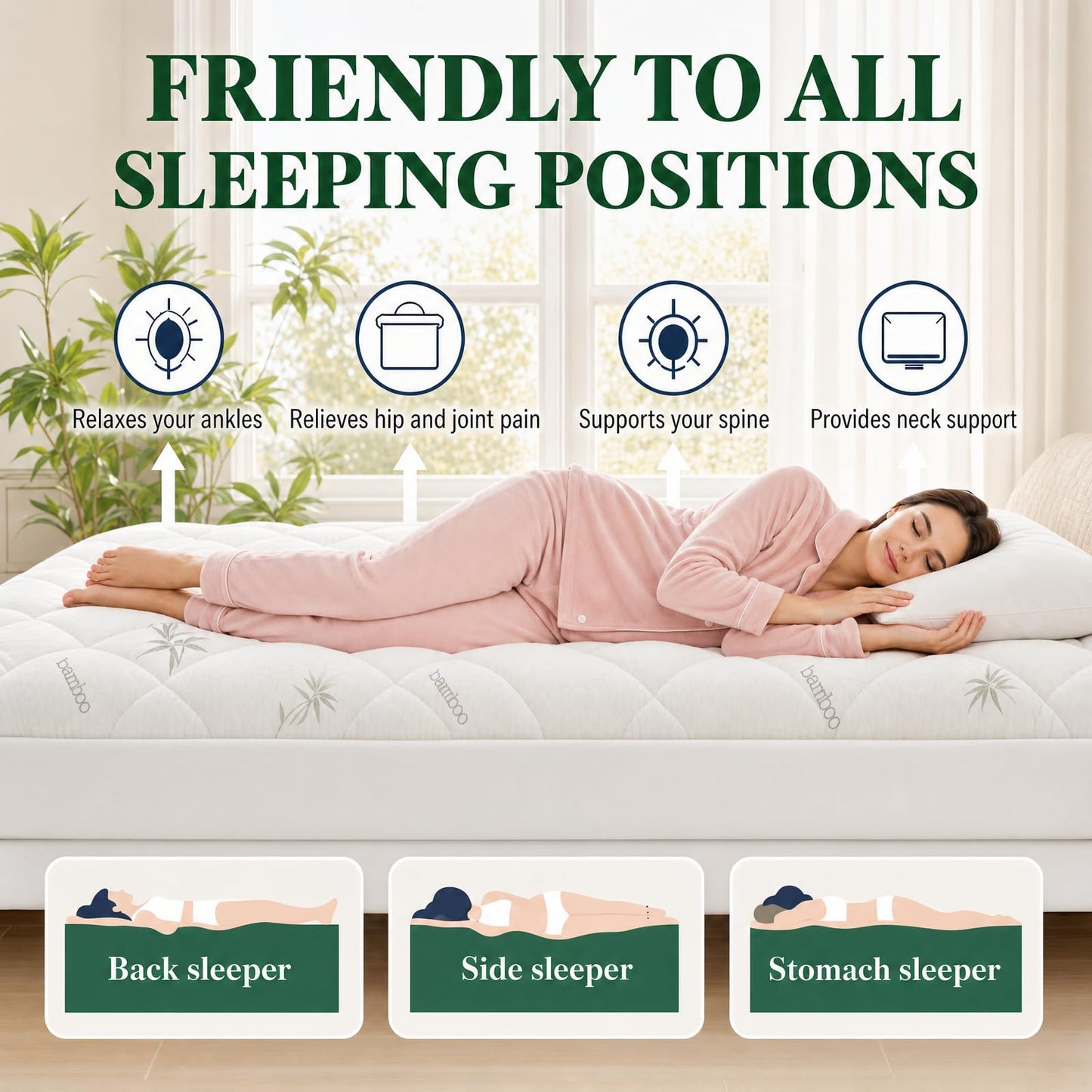 Waterproof Mattress Topper Queen - Extra Thick Breathable Bamboo Mattress Pad for Back Pain Relief, Up to 21 Inch Deep Pocket, Soft Cooling Cover for Hot Sleepers & Pets, Washable