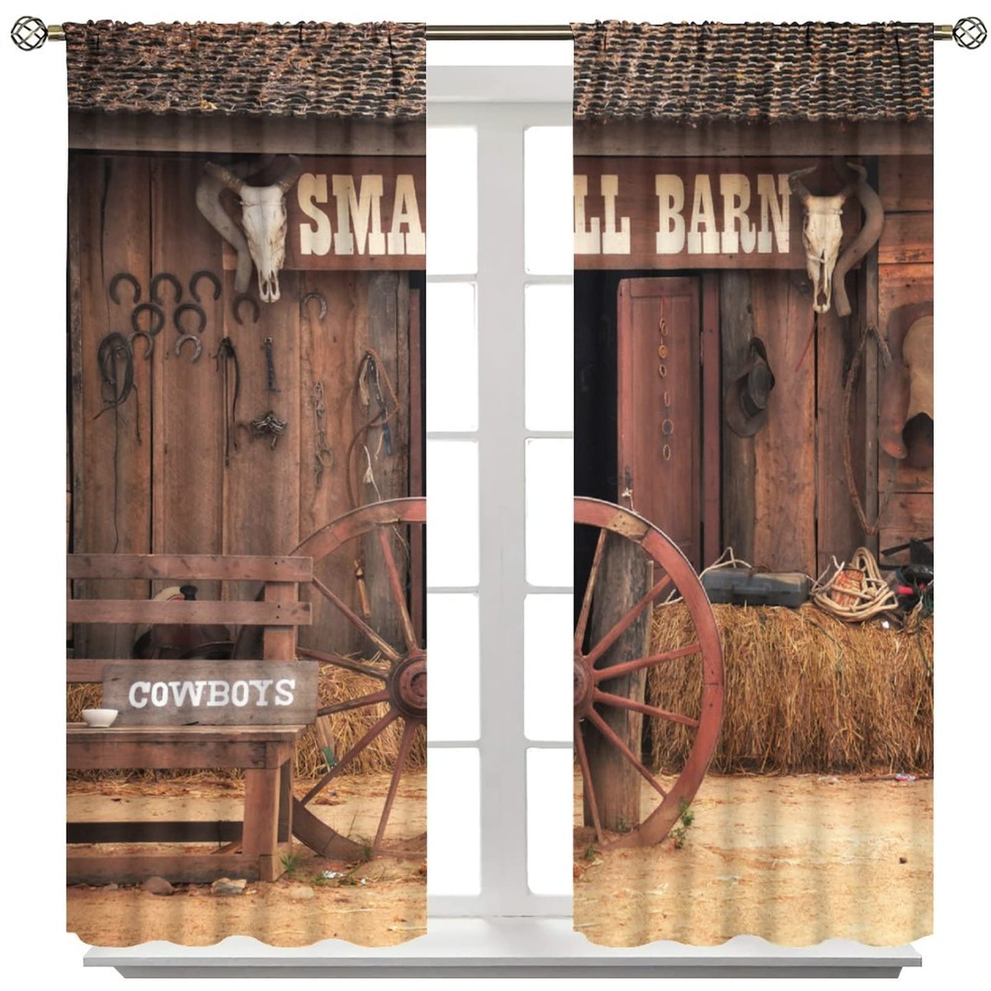Western Curtains,Rustic Wooden House Country Cowboy Western Style Room Darkening Door Window Rod Pocket Curtain for Living Room Bedroom Kitchen Bathroom W42xL45in