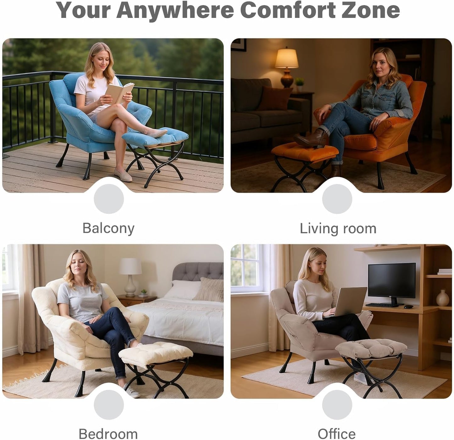 YOTATING Lazy Chair with Ottoman, Lounge Accent Arm Chair with Armrests, Side Pocket and Footrest, Leisure Upholstered Sofa Reading Chair with Footstool for Living Room Bedroom, Burgundy