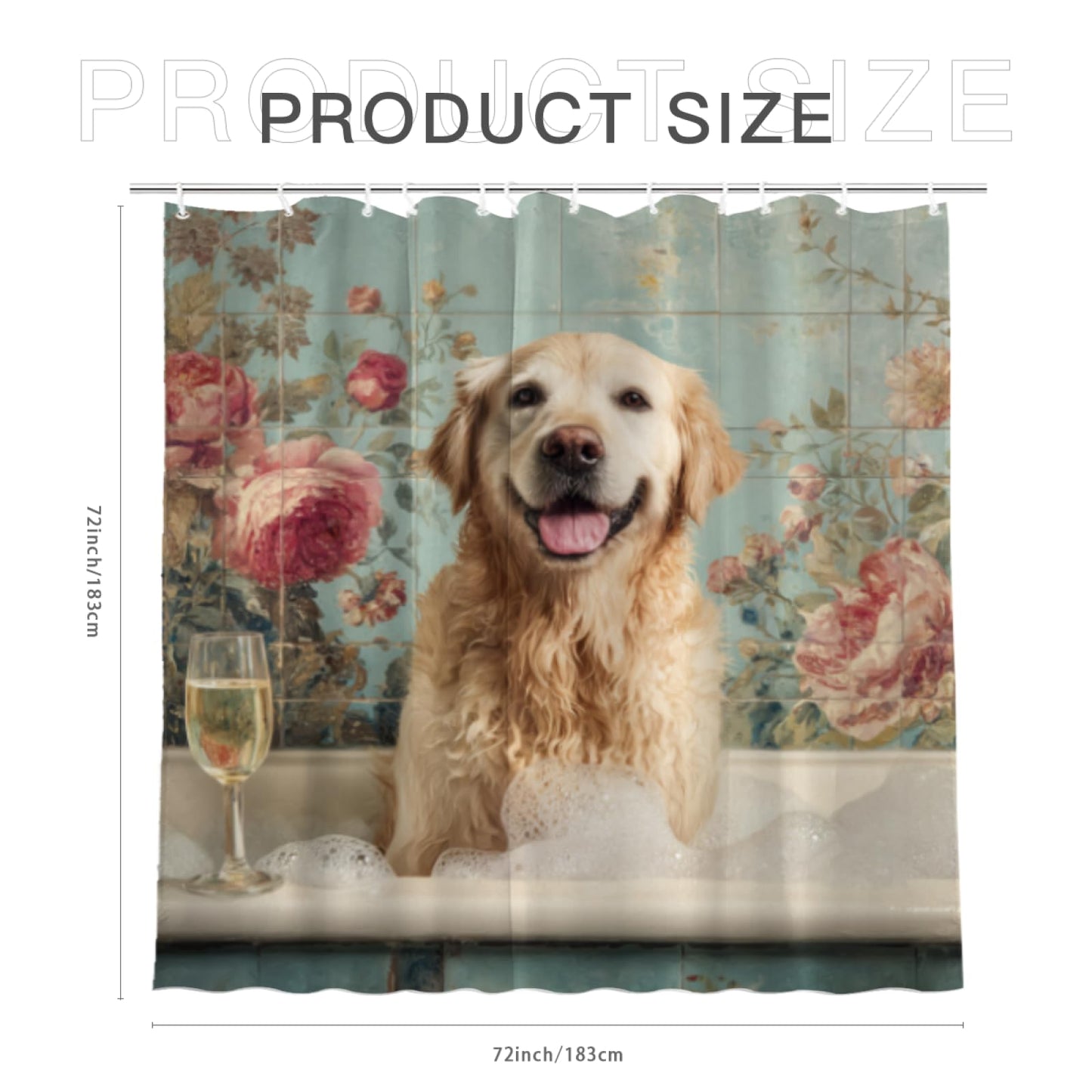 Wordatu Golden Retriever Shower Curtain 72x72 Inch Fabric 12 Hooks Bath Soap Shower Curtain Fun Ocean Teal Green Bathtub Waterproof Polyester