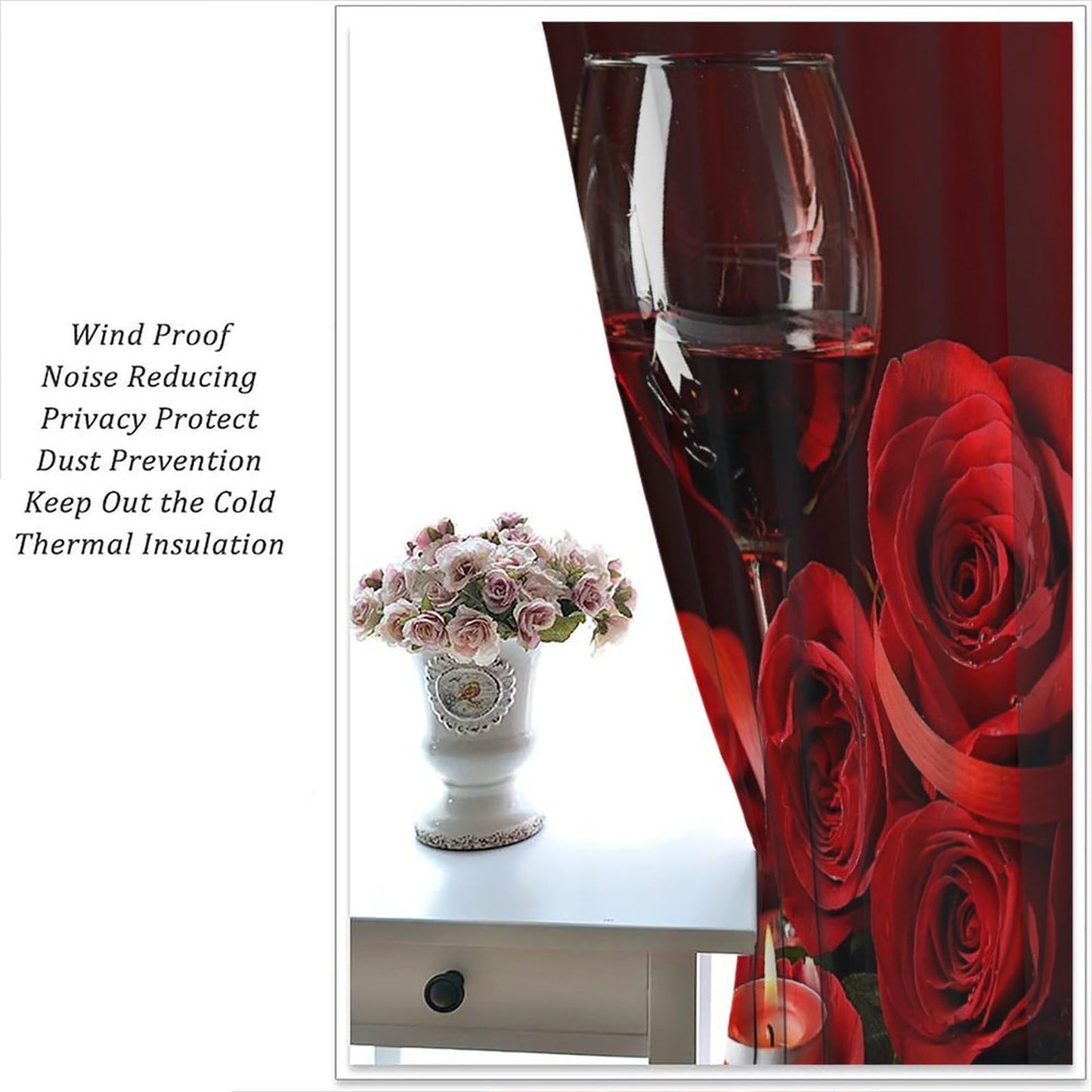 SENRUEGT Red Rose Wine Curtains for Bedroom,Valentine's Day Window Drapes Red Rose Petals Modern Romantic Window Treatments for Living Room Women Bedroom 42" W X 45" L