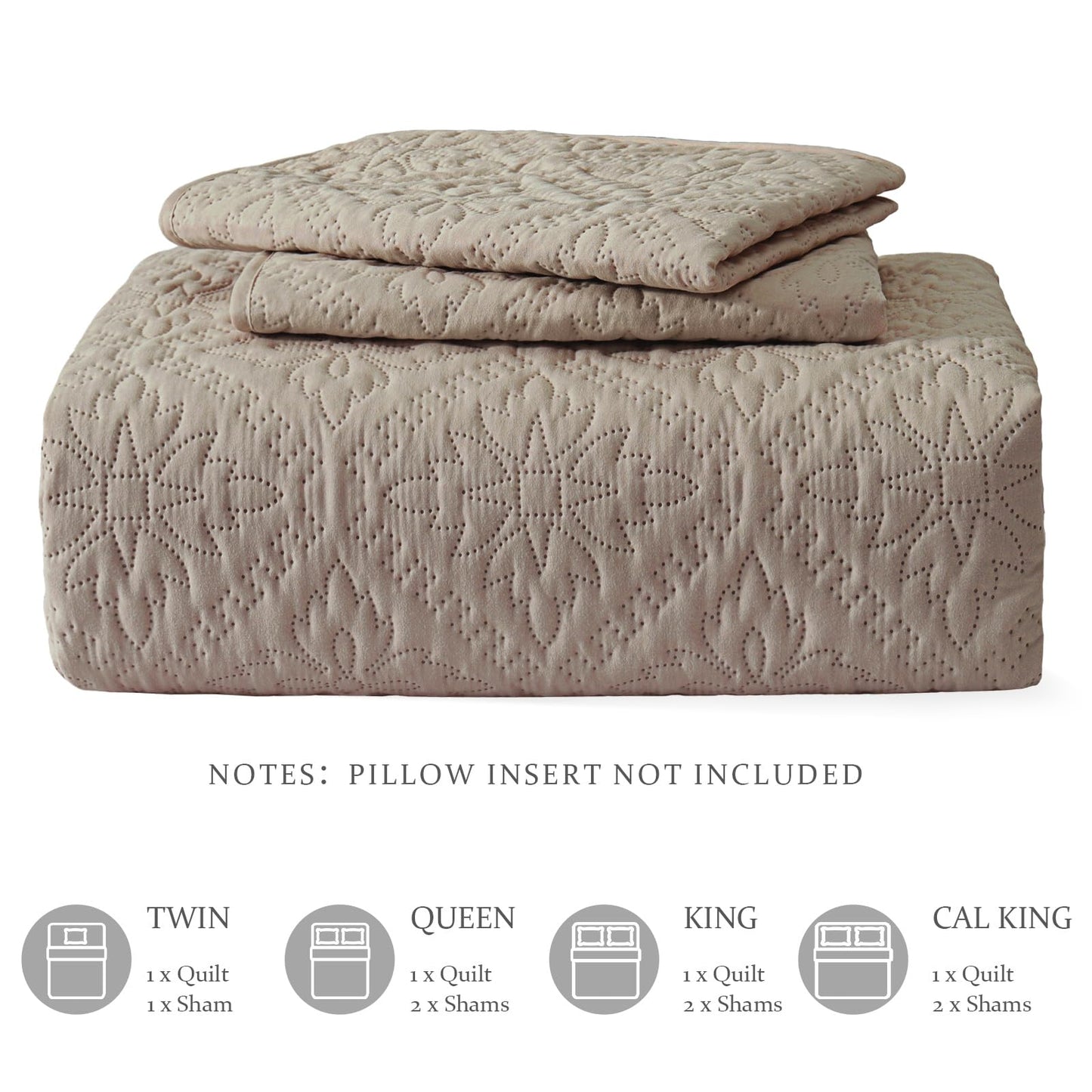Exclusivo Mezcla King Quilt Bedding Set, Lightweight Soft Bedspreads Coverlets with 2 Pillow Shams, Modern Taupe Oversized Quilts King Size for All Seasons
