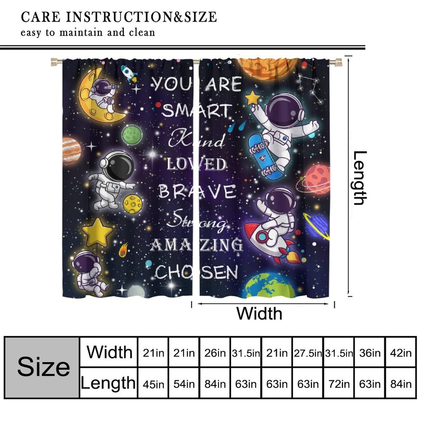 AAVEUP Space Astronaut Blackout Curtains for Kids,Cartoon Universe Galaxy Space Planet Astronaut Inspirational Quotes Learning Window Treatments for Boys Nursery Bedroom Living Room 63x72in