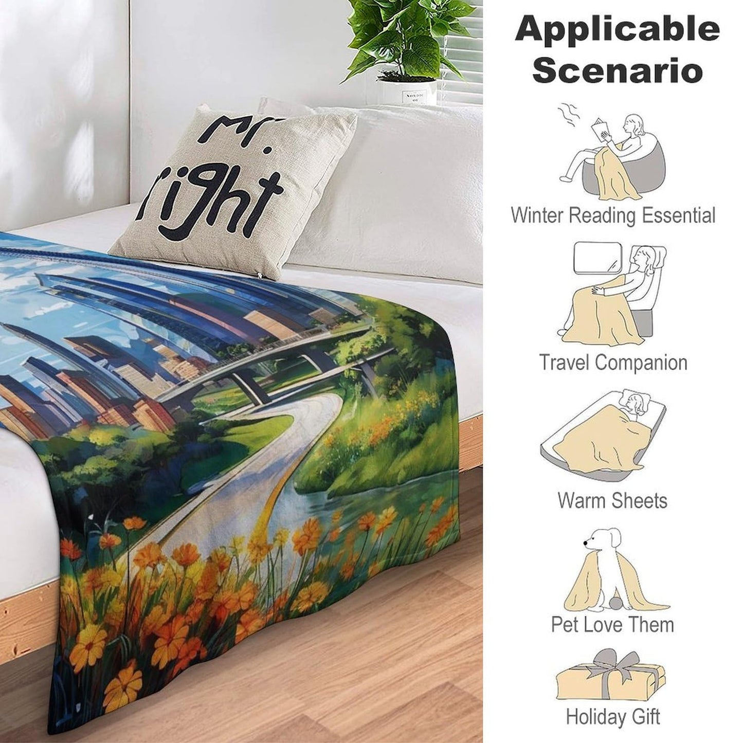 Atlanta Georgia City Skyline Landscape Abstract Blanket Soft Flannel Lightweight Blanket Outdoor Travel Carry Living Room Bedroom Sofa Decoration Gifts 50x60 Inch