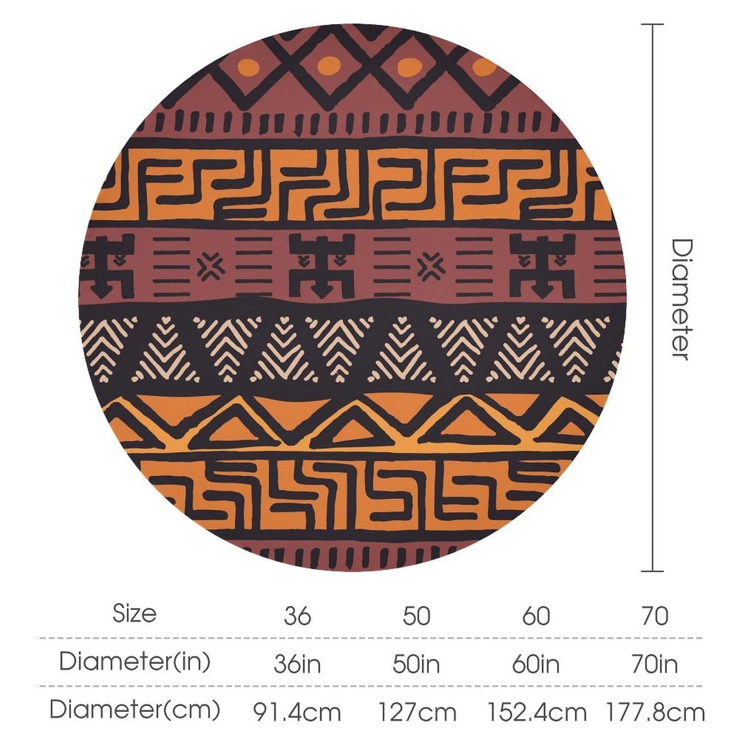 YSWOW African Mud Cloth Tablecloth, Tribal Ethnic Boho Geometric Art Printed Print Stain Washable Table Resistant for Kitchen Dinning Outdoor Picnic Party Round 36x36in