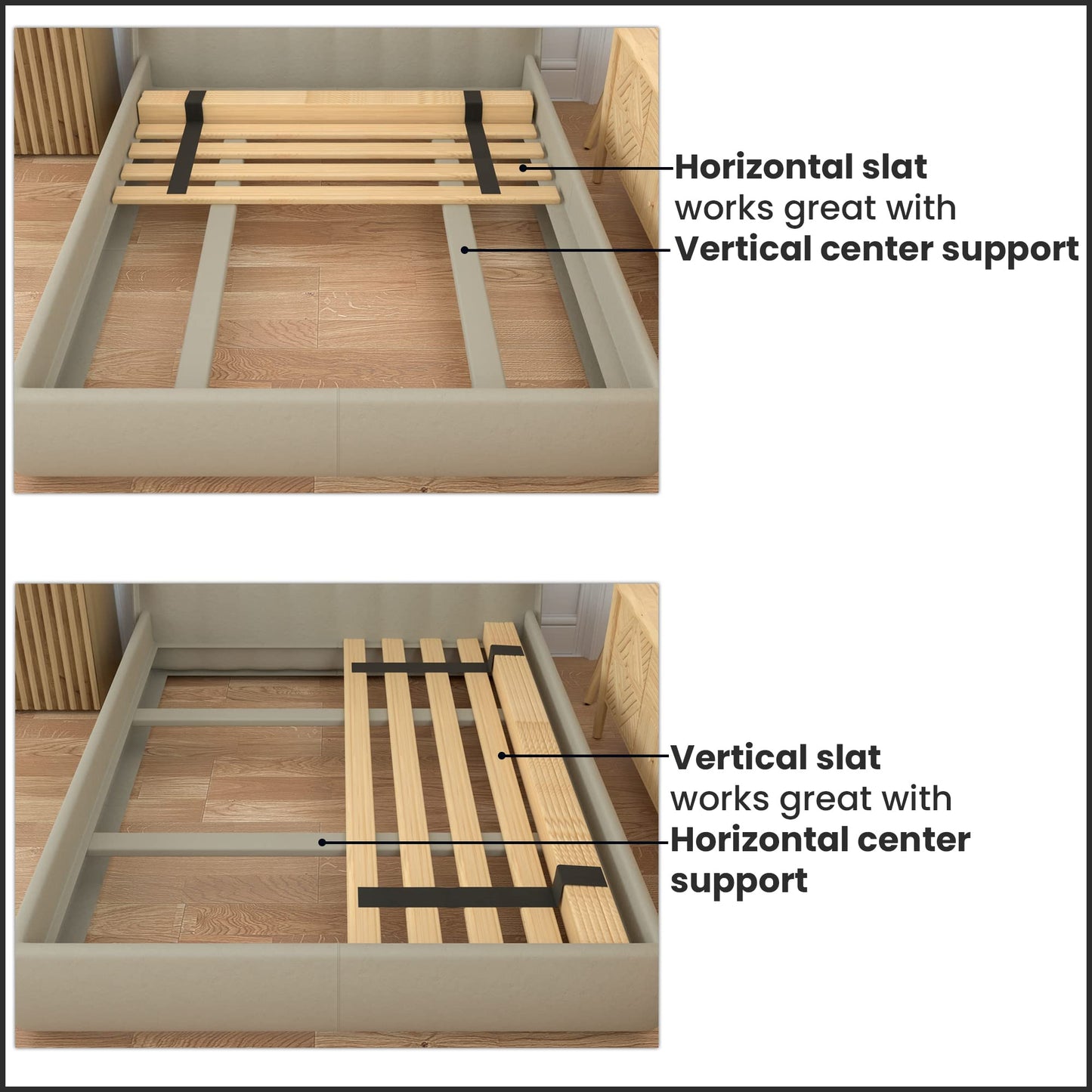 Continental Sleep, 0.68-Inch Horizontal Wooden Bunkie Board/Bed Slats, Enhance Mattress Support, Twin(39"), Beige
