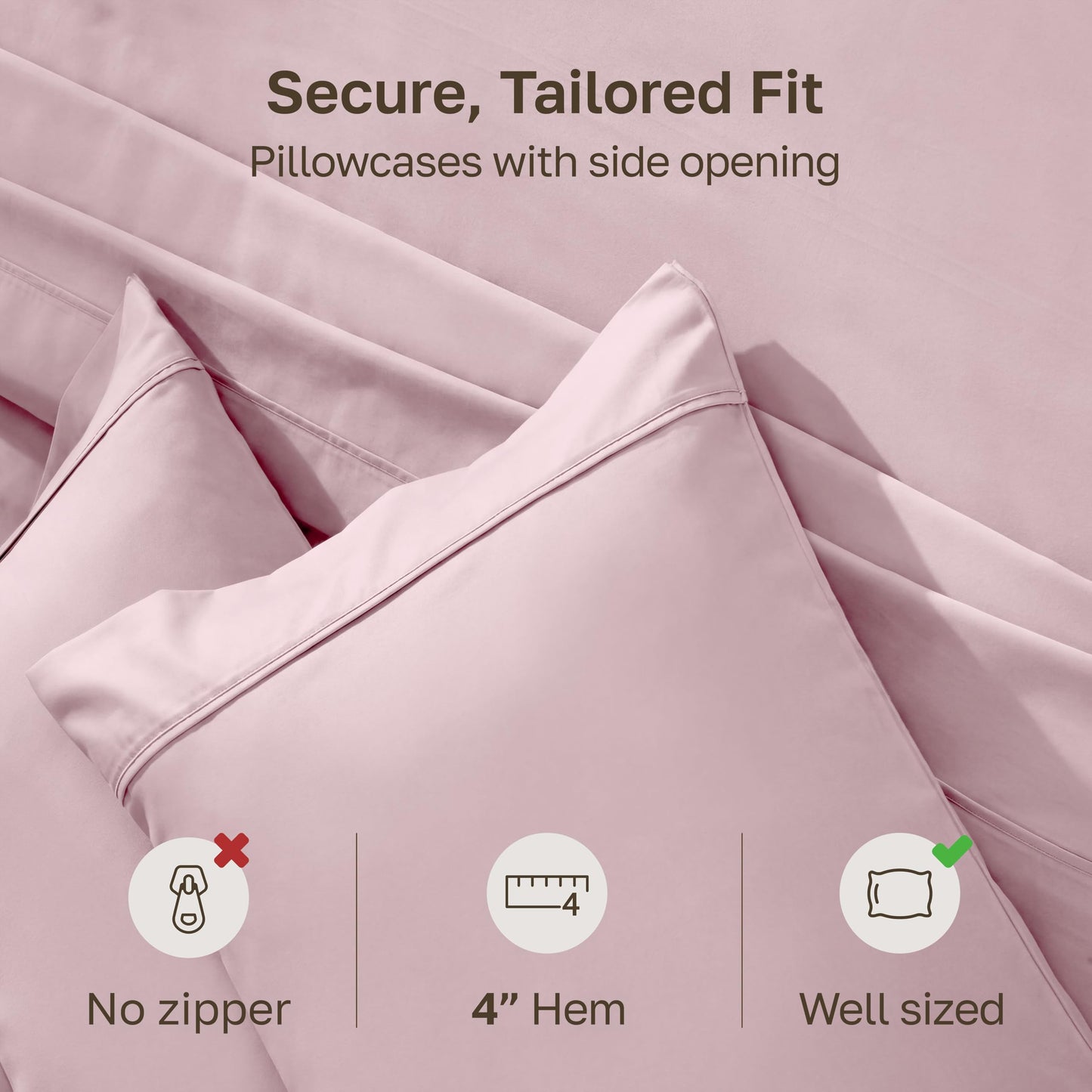 California Design Den Standard Queen Size Pillowcase Set - 400 Thread Count, 100% Cotton Sateen, Set of 2 Pillow Covers, Soft and Breathable - Pink