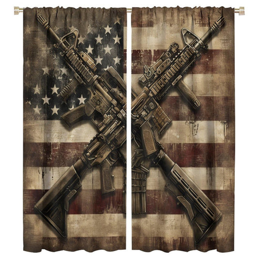 TOWINSFB Gun USA Flag Blackout Curtains for Bedroom Living Room, American Flag Patriotic Military Thermal Insulated Room Darkening Curtain- 2 Panels 45" L x 42" W