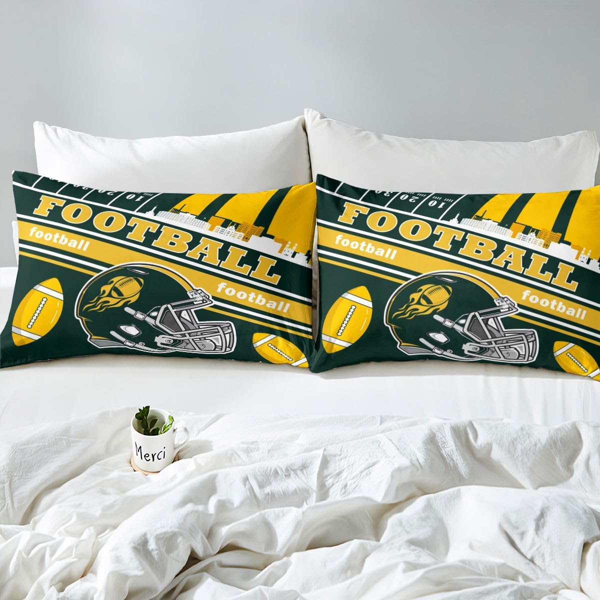 Feelyou Football Bed Sheets Set Boys Teens Twin Size Women Men Rugby Sports Bedding Set Football City Fitted Sheet with 16 Inch Deep Pockets